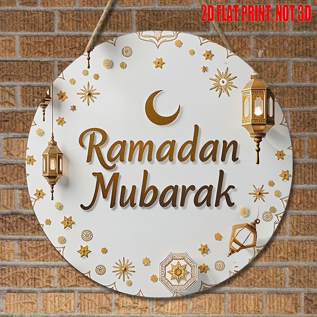 CIFBUY Ramadan Wanddekorationsschild mit Mond-Motiv, rundes Hängeschild für Zuhause und Café, Durchmesser: 20 cm - Bild 1
