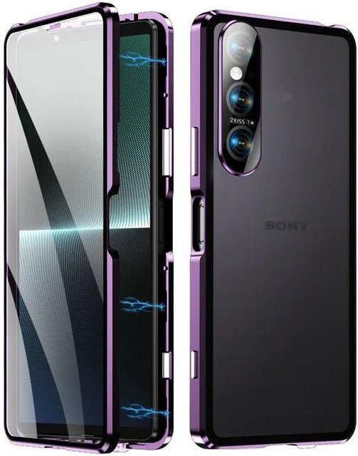 360 Grad Vollschutzhülle für Sony Xperia 1 VII 1 VI 10 5 Xperia 1 V mit magnetischer Adsorption und gehärtetem Glas in Violett - Bild 1