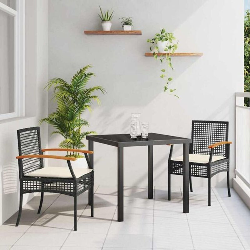 Vidaxl Garten Essgruppe aus 3 Teilen in Schwarz aus modernem Poly-Rattan - Bild 1