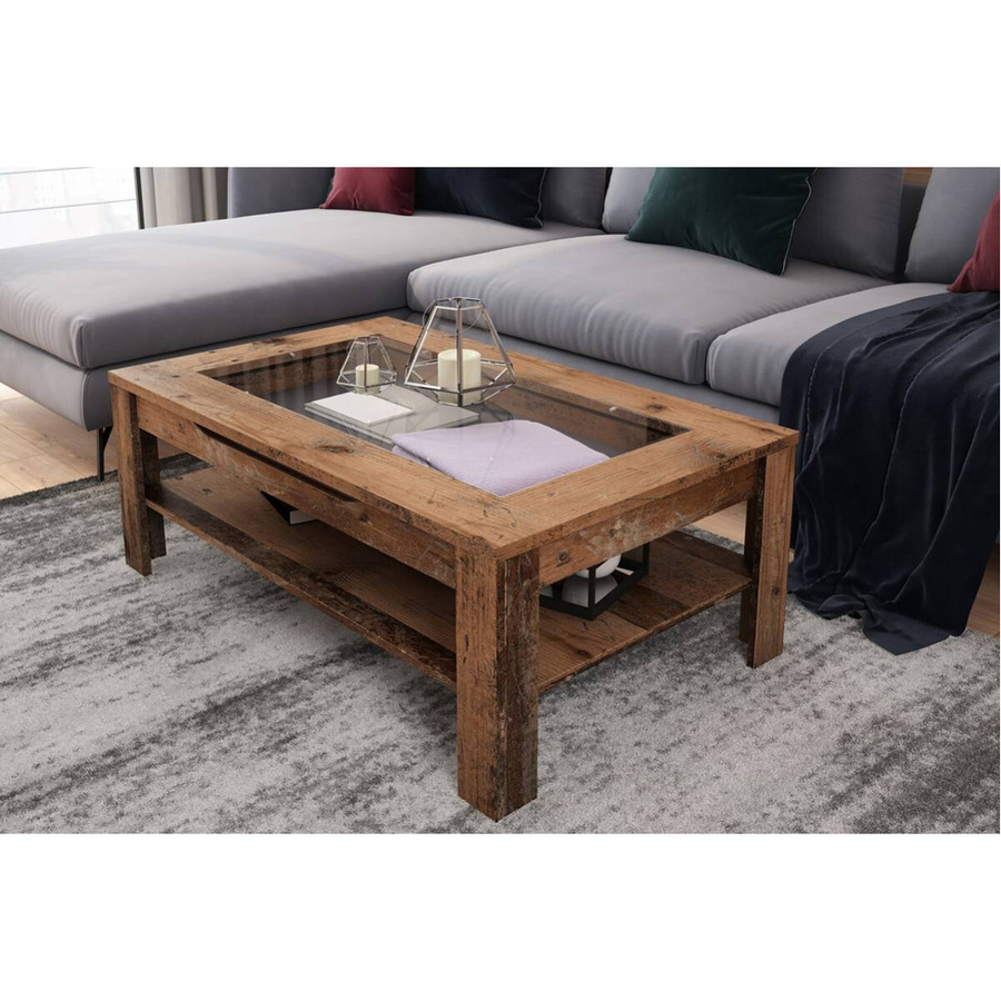 byLIVING Couchtisch RALPH in Old Wood Optik und Anthrazit mit Klarglas, Breite: 110 cm - Bild 3