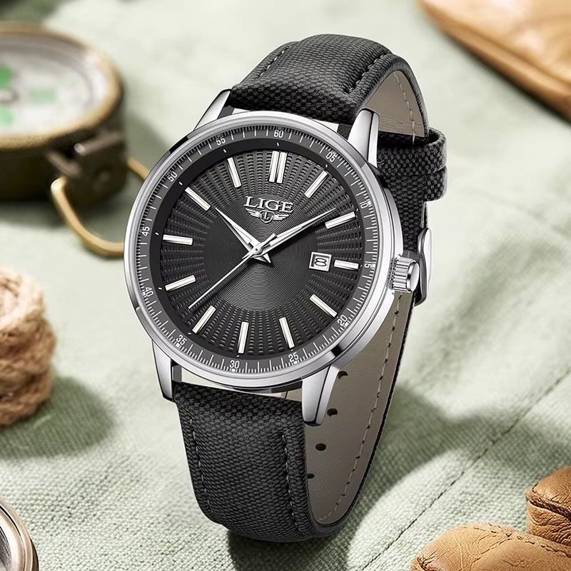 LIGE Armbanduhr, Quarz, Leder, Schwarz, Chronograph, Herren - Bild 3