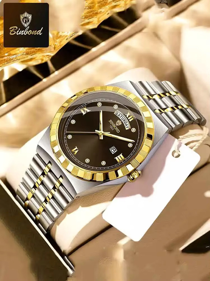 BINBOND Armbanduhr Quarz, Edelstahl, Bicolor, Datum, Herren - Bild 4
