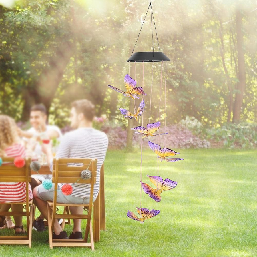 KONNWEI Solar LED Windspiel Leuchte Wasserdicht für Garten und Außenbereich in Lila und Gelb - Bild 2