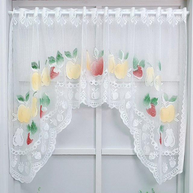 Tanmeluo Nordischer Halb-Spitzen-Vorhang mit floralem Muster in Weiß für Küche und Badezimmer B: 140 cm, H: 90 cm - Bild 1