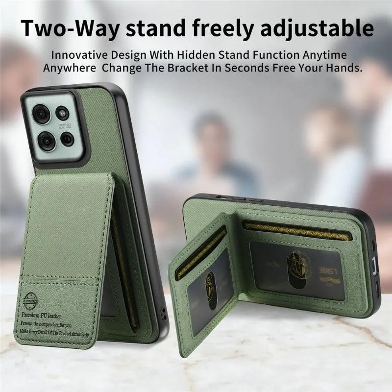 Lederne Flip-Portemonnaie Handyhülle mit Kartensteckplatz für Motorola Edge 50 Fusion, 60S, Moto G85, G84, G75, G35 in Grün - Bild 3