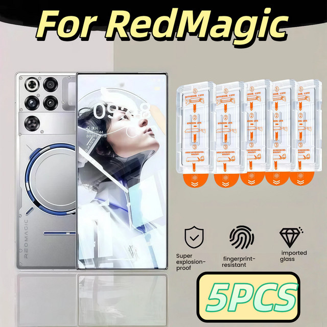 5 Stück Displayschutzfolie aus gehärtetem Glas für ZTE Nubia Redmagic 8, 8S, 9, 9S, 10, 10S und 11, transparente Edge-to-Edge Abdeckung, 9H Härtegrad - Bild 1