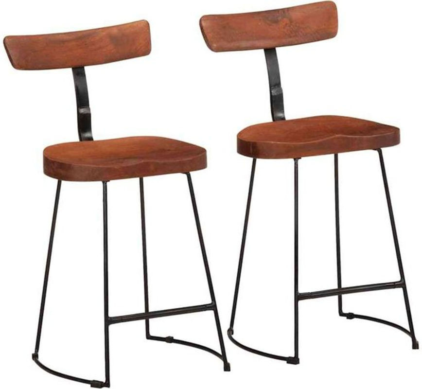 Set aus 2 Barhockern von vidaxl aus Mango Massivholz und Metall in Braun, Modern Industrial Style, B/T/H: 49 x 43 x 79 cm - Bild 1