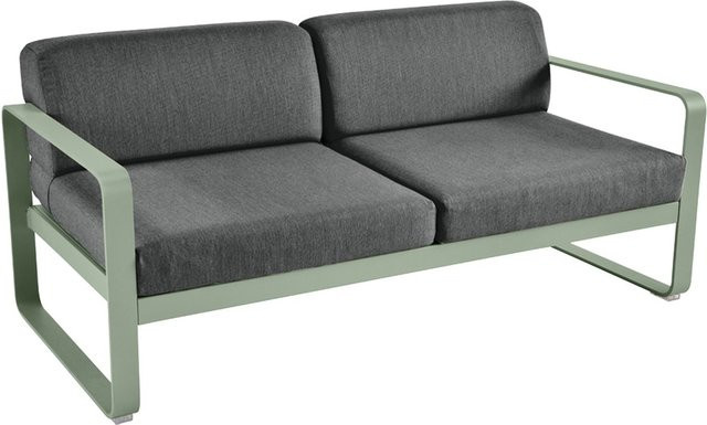 Fermob Bellevie 2 Sitzer Sofa mit Armlehnen in Weiß und Grün, modern gepolstert aus pulverbeschichtetem Aluminium und UV-beständigem Acrylstoff - Bild 1