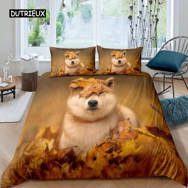 Shiba Inu Bettwäscheset aus Mikrofaser mit Cartoon-Tiermuster, 3-teilig, B/H: 150 x 200 cm, Mehrfarbig - Bild 1
