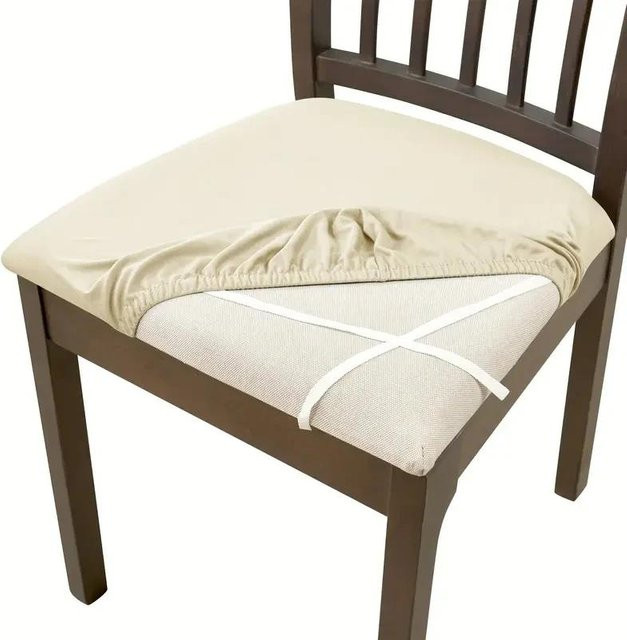 2 Stück elastische Esszimmerstuhl Sitzbezüge aus Spandex Stretch in Beige, waschbar und abnehmbar - Bild 1