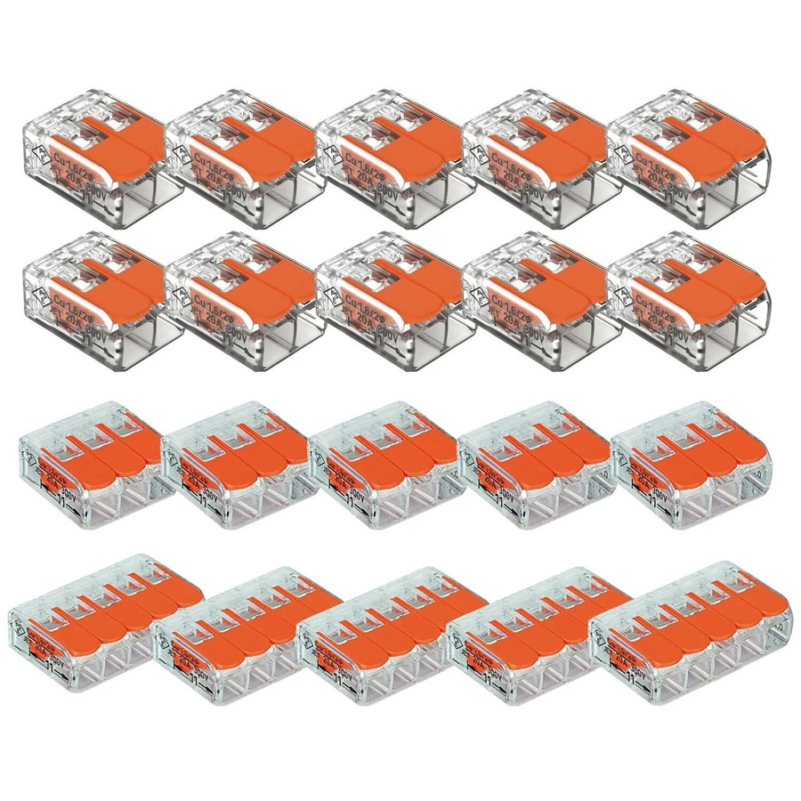 WAGO 221 Verbindungsklemmen Set mit Hebel, 20-teilig, transparent und orange - Bild 2