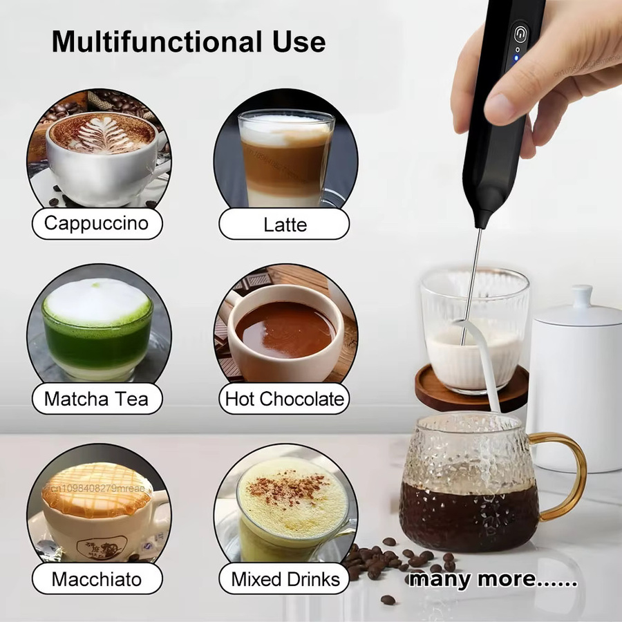 Elektrischer Milchaufschäumer Mini Kaffee-Mixer von raugee, kabelloser Milchschäumer mit Typ-C Aufladung und Eierschläger in Weiß - Bild 2