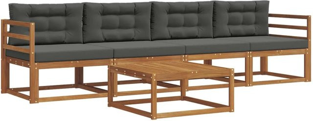 vidaXL Outdoor-Sofagarnitur aus Akazienholz mit Kissen in Anthrazit und Natur - Bild 1