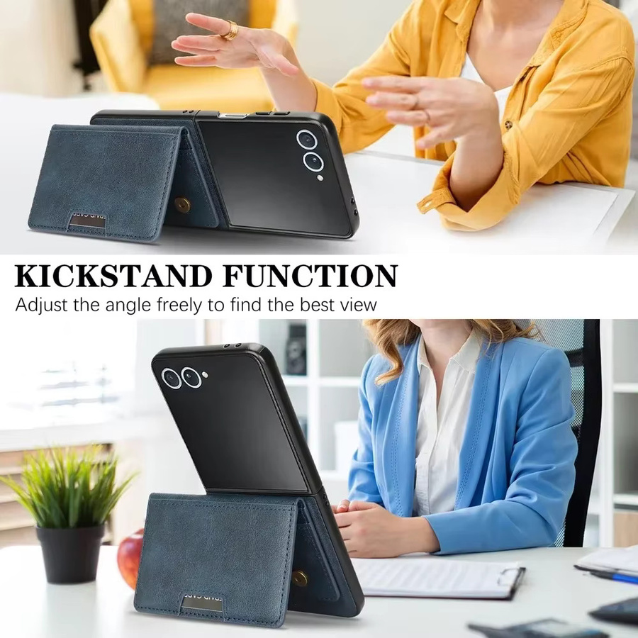 Luxus 2in1 Leder Brieftasche und Handyhülle mit Kartenhalter und magnetischer kabelloser Ladefunktion für Samsung Galaxy Z Flip 7FE, 6, 5, 4, 3 in Blau oder Braun - Bild 3