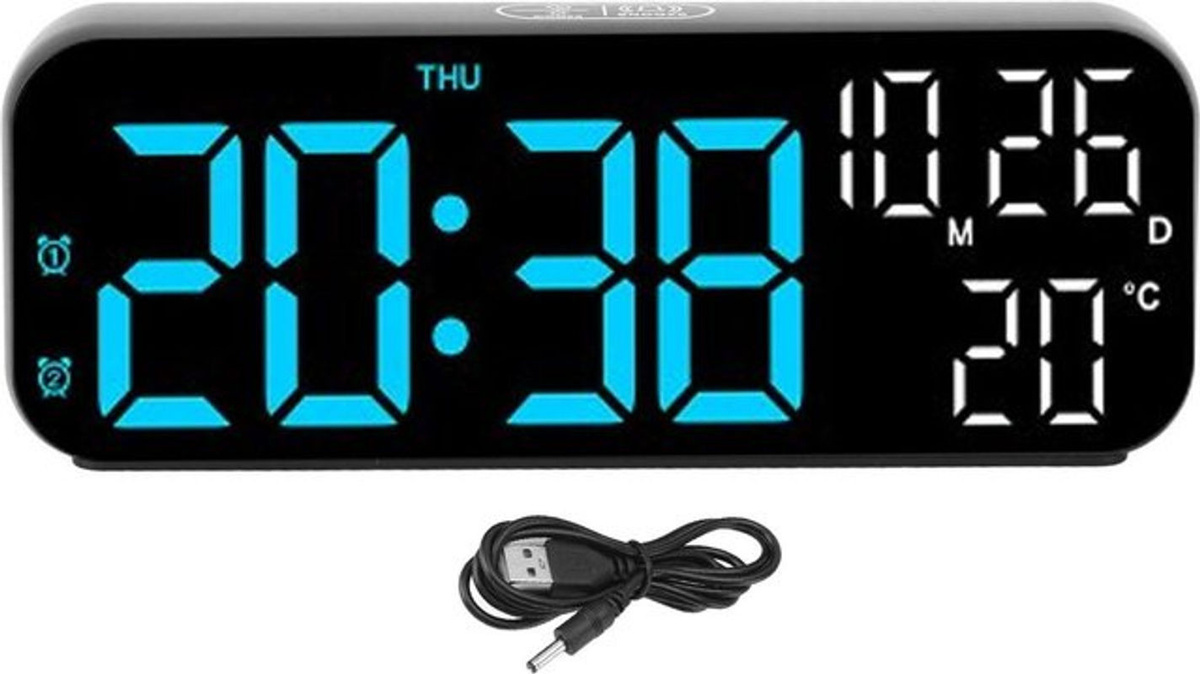 CosyHome Digitale Tischuhr mit Doppel-Display, Sprachsteuerung und LED-Anzeige in Blau, inklusive Datum, Temperatur und Countdown-Funktion - Bild 1