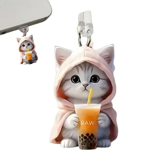 Nette Katze Staubschutz USB Typ C Stecker Anhänger in Pink für iPhone Xiaomi Huawei Handy Zubehör - Bild 1