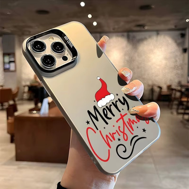 Apple iPhone Handyhülle mit Weihnachtsmütze-Muster aus galvanisiertem Laser-TPU in Schwarz, passend für iPhone 17 bis iPhone 7/8 Modelle - Bild 2