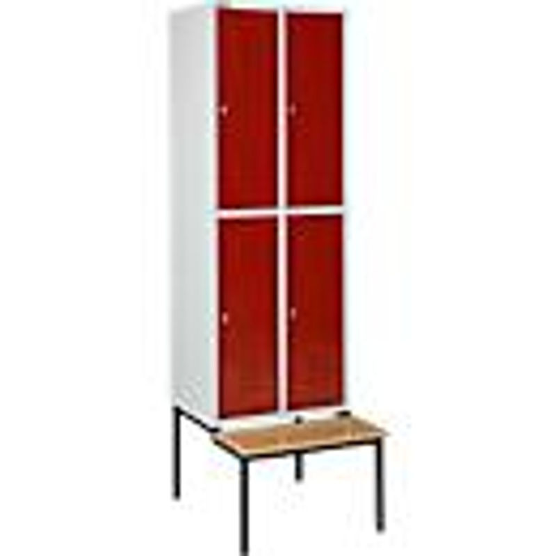 Schäfer Shop Select Kleiderspind mit Sitzbank, 2x2 Abteile, Drehriegelverschluss, lichtgrau/rubinrot - Bild 2