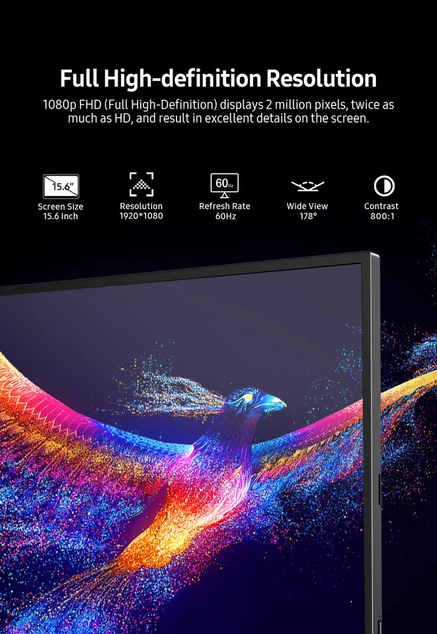 UPERFECT Touch E7 Tragbarer 15,6 Zoll Touchscreen-Monitor Full HD 1080P mit 100 % sRGB, Schwarz, HDMI und USB-C Anschluss für Laptop, Smartphone und Konsole - Bild 3
