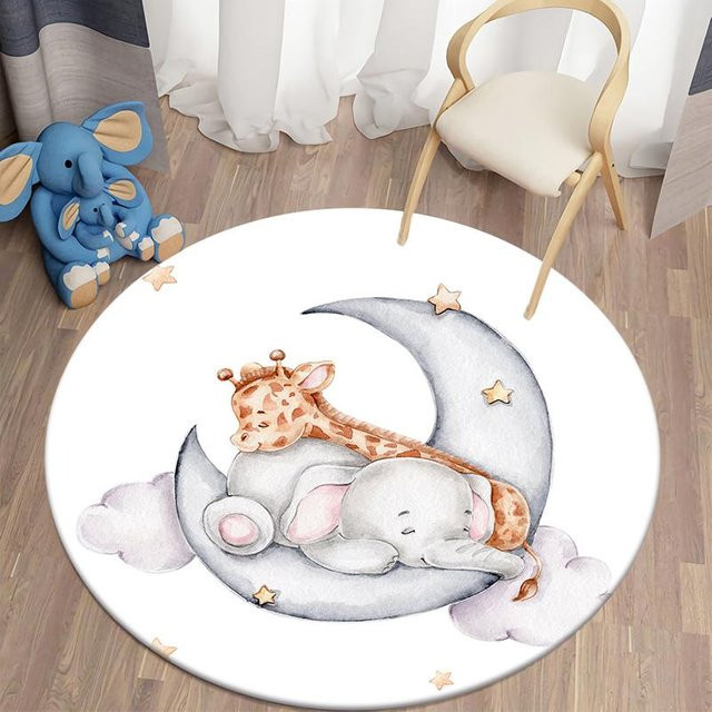 Runder Kinderteppich mit Cartoon Bär Motiv von BestDream007 in Weiß, Anti-Rutsch Bodenmatte aus Flanell für Wohnzimmer und Kinderzimmer, Durchmesser: 60 cm - Bild 1