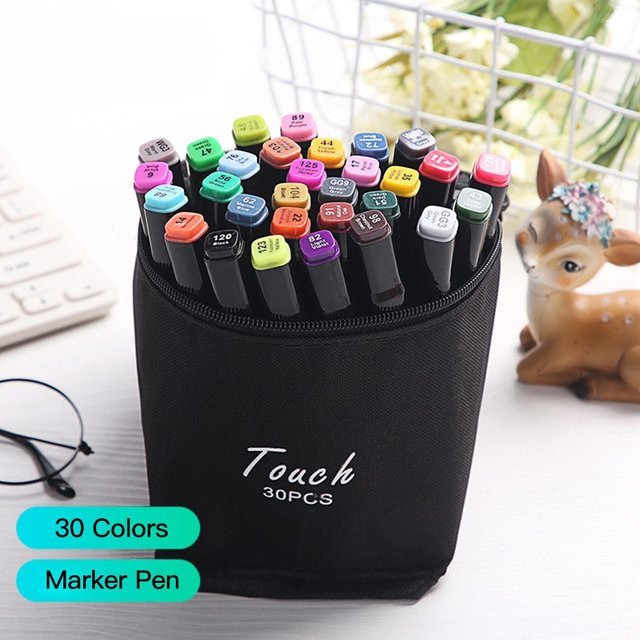 TOMTOP JMS Kunstmarker-Set mit 30 Farben, Doppelspitze mit breiter und feiner Spitze, Mehrfarbiges Marker-Set inklusive Tragetasche - Bild 1