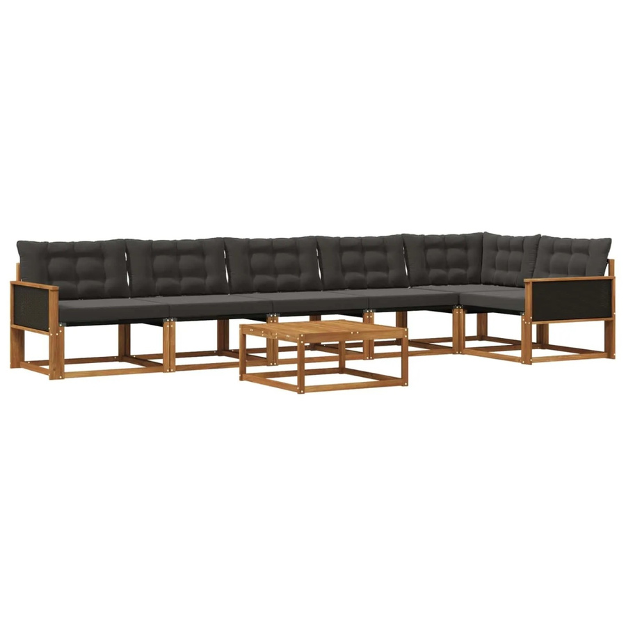 vidaXL Outdoor-Sofagarnitur L-Form aus massivem Akazienholz mit 7 Textilene-Kissen in Natur und Schwarz - Bild 2