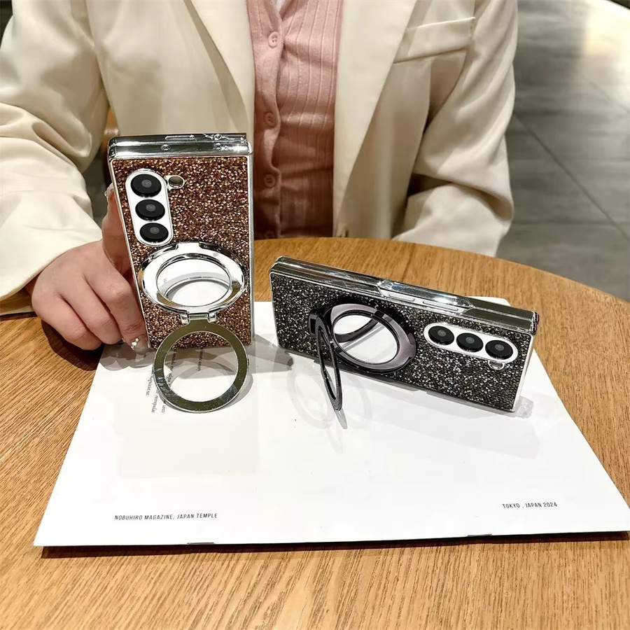 Glitzernde Magnet-Handyhülle mit Spiegel-Ständer für Samsung Galaxy Z Fold 7, 6, 5, 4 in Lila - Bild 3