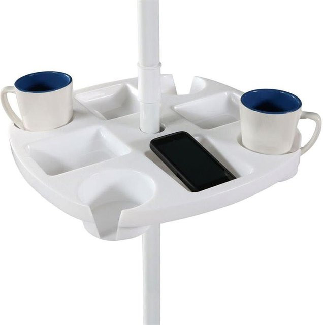 CosyHome Outdoor Strand Sonnenschirmtisch mit 4 Getränkehaltern und 4 Snackfächern aus Kunststoff in Weiß - Bild 1