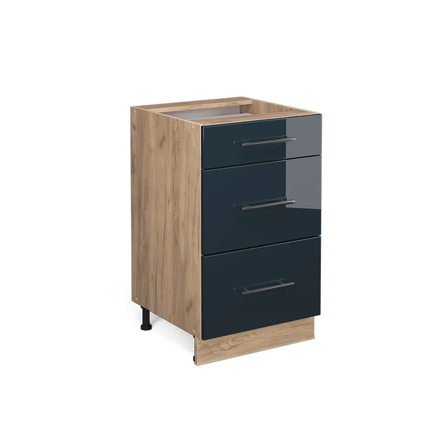 Vicco Schubladenunterschrank Fame-Line Dunkelblau Hochglanz und Eiche ohne Arbeitsplatte Breite: 50 cm - Bild 3