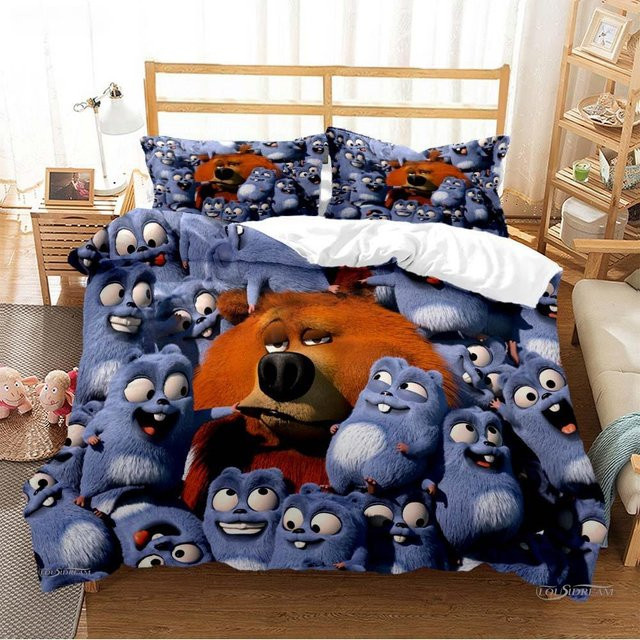 Grizzly Die Lemminge Bettwäsche-Set mit Bettbezug und Kissenbezügen, Cartoon Anime Design, Blau, B/H: 140 x 210 cm - Bild 1
