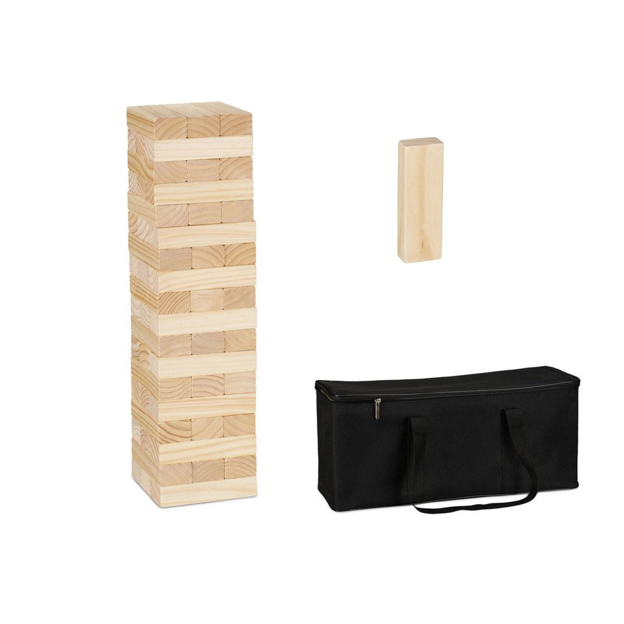 Relaxdays Wackelturm Stapelspiel Holz Natur Schwarz XL mit Tasche - Bild 2