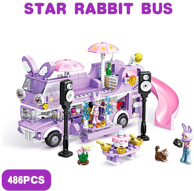 Wucifang Bags Girl Friends Zweistöckiger Stern Hase Bus Bausteine, 486 Teile, ab 6 Jahren - Bild 1