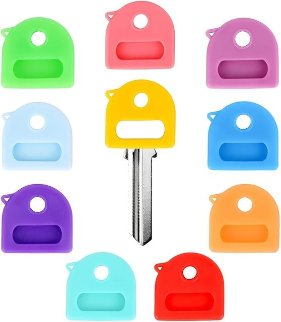 Set aus bunten Schlüsselkappen aus Gummi als weiche und dehnbare Schlüsselidentifikatoren mit Etiketten für deine Hausschlüssel - Bild 1