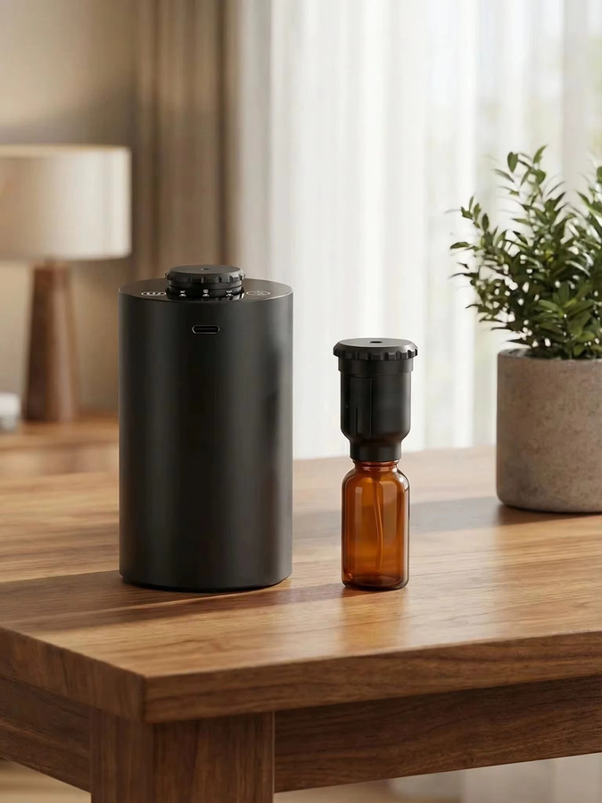 PDQ Wasserloser Ultraschall-Aromadiffusor für ätherische Öle, batteriebetriebener Diffusor mit 3 einstellbaren Nebelstufen, Schwarz - Bild 7