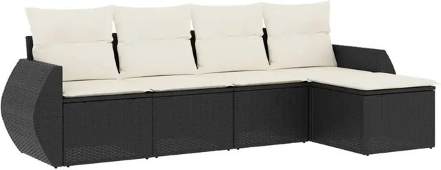 vidaXL 5-tlg. Garten-Sofagarnitur in L-Form aus Poly-Rattan mit Kissen in Schwarz - Bild 1