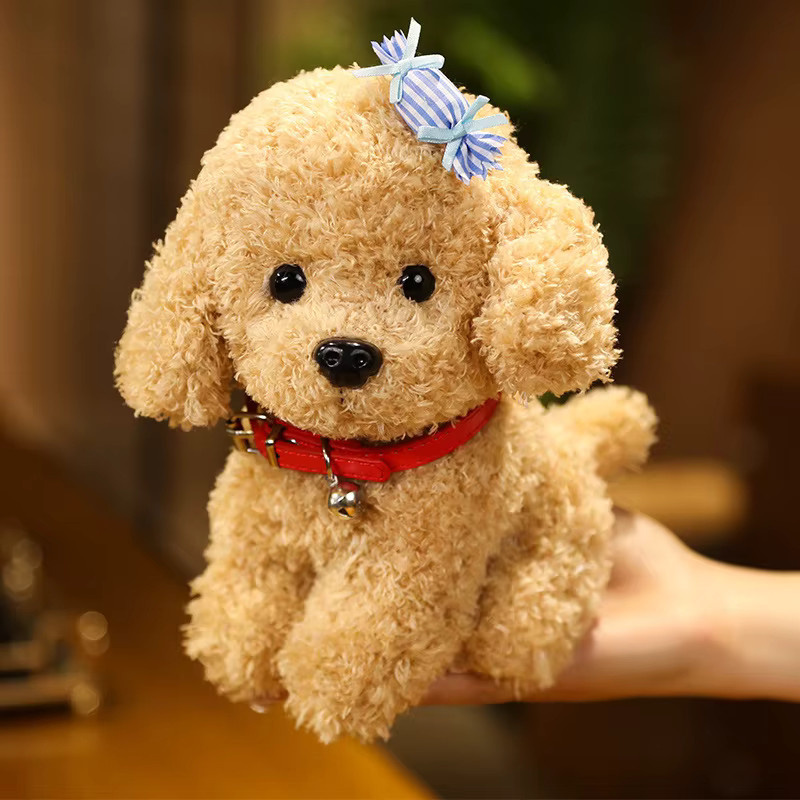 Teddy Hund Plüschtier, lockige Haare, mit Kragen und Blume - Bild 3