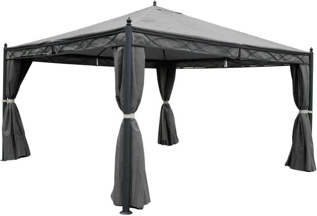 BERLINLODGE Pergola Cadiz Garten Pavillon Grau mit Seitenwand und Moskitonetz, H: 290 cm, B: 400 cm, T: 400 cm - Bild 1