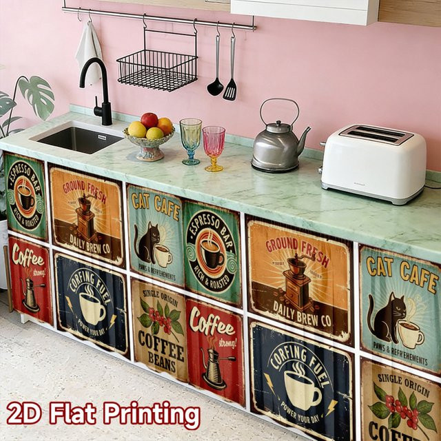 VIKAMA Vintage-Kaffee-Print Schrankvorhang in Multicolour für Küche und Waschküche - Bild 1