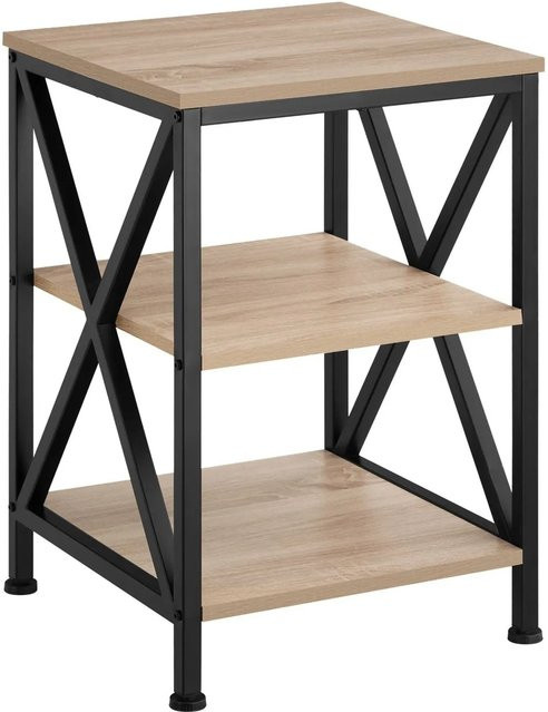 tectake Beistelltisch im Industrial Style mit 3 Ablagen aus Stahl und Holzoptik in Braun und Schwarz, B/T/H: 40,5 x 40,5 x 60,5 cm - Bild 2