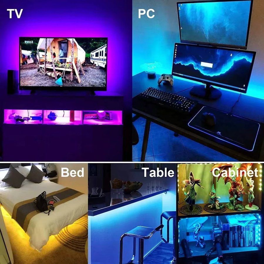 YSRSAI RGB LED-Streifen mit App-Steuerung und Fernbedienung, USB 5V 5050 SMD LED-Lichtband Multicolor für Schlafzimmer und Raumdekoration, Länge: 1 m - Bild 5