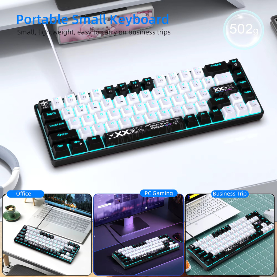 HXSJ Mechanische Gaming-Tastatur mit blauen Schaltern, 68 Tasten, Weiß - Bild 5