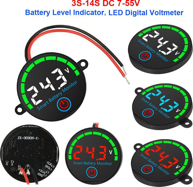 Gaqqee Digital-Voltmeter LED Batteriestandsanzeige für 3S-14S Lithium-Batterien in Rot und Schwarz - Bild 1