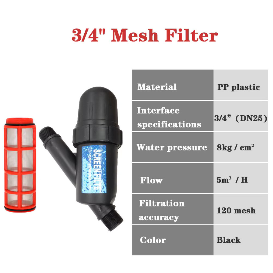 Pengliu Gartenbewässerungsnetz Filter in Schwarz für Tropfbewässerung und Sprüher mit 3/4 Zoll Anschluss - Bild 2