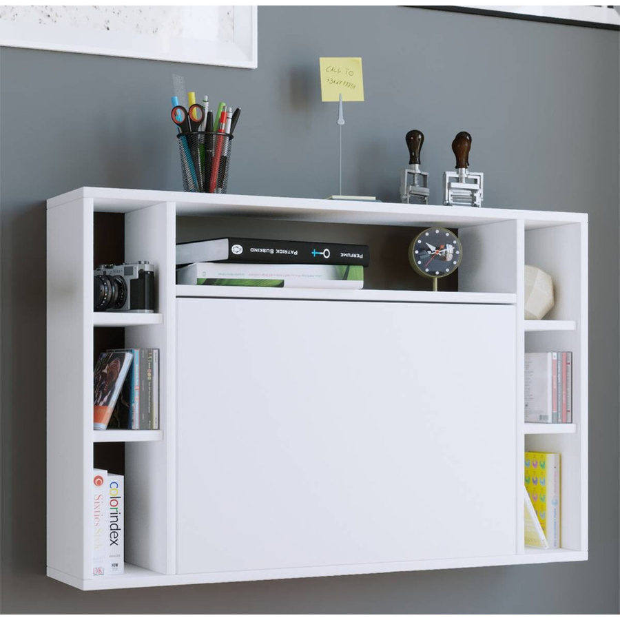 Wandschreibtisch Wandila von VCM in Weiß mit ausklappbarer Tischplatte und 7 Ablagefächern, B: 90 cm, H: 60 cm, T: 20/67 cm - Bild 4
