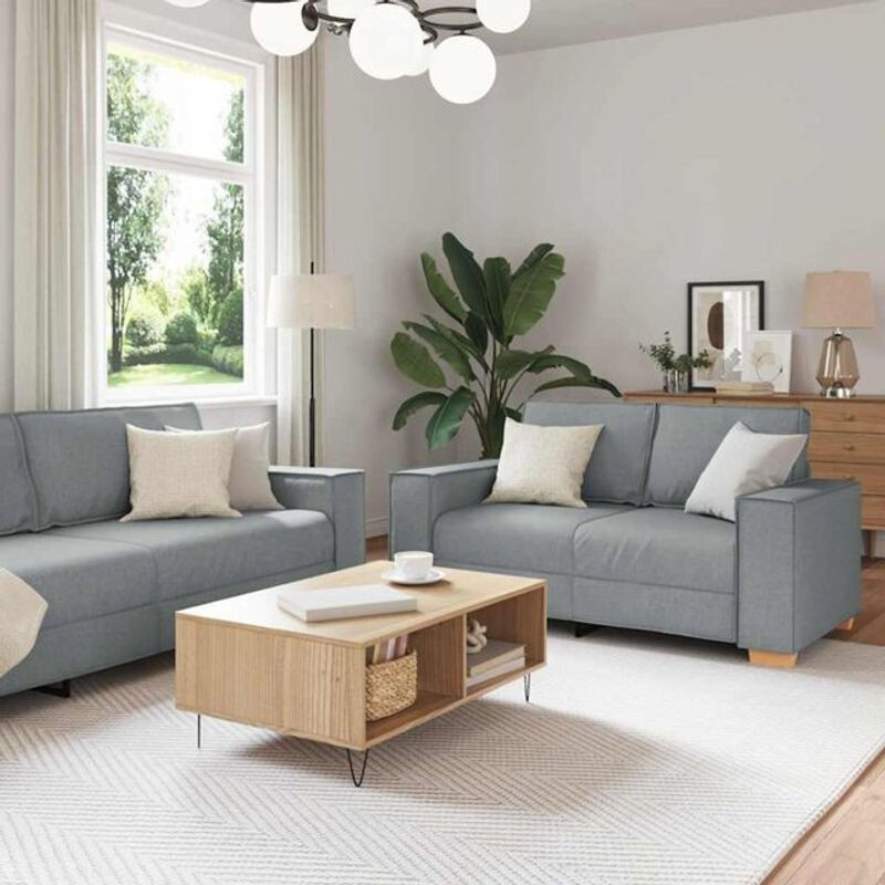 Vidaxl 2-teilige Sofagarnitur in Grau aus Stoff mit Kissen im modernen Design - Bild 1