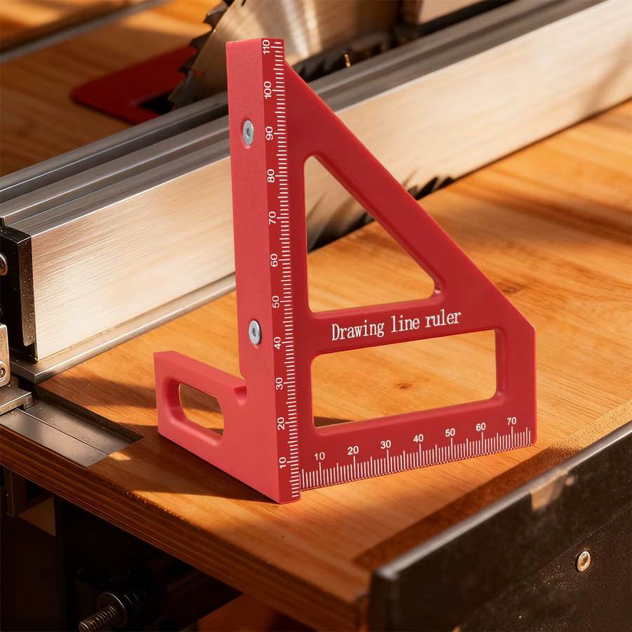 FNICEL Multi-Winkel-Lineal als Präzisionsmesswerkzeug für Holzbearbeitung und Zeichnung, 45°/90° Winkelmesser und Quadrat aus Kunststoff, Schwarz-Rot - Bild 4