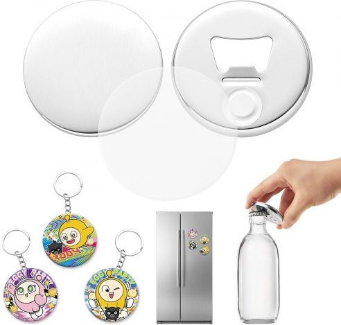 VEVOR Button Maker Zubehör Set mit 50 Sets für Kühlschrankmagnete, Flaschenöffner und Schlüsselanhänger, Durchmesser: 58 mm, Farbe: Silber und Weiß - Bild 1