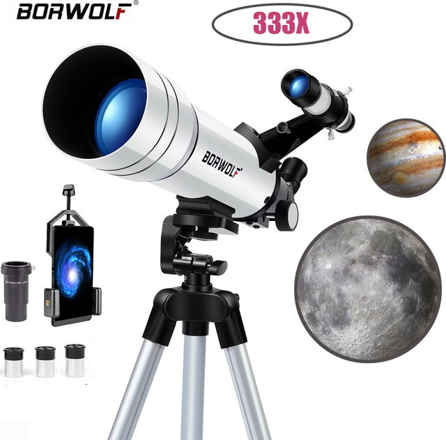BORWOLF Professionelles astronomisches Teleskop mit 333X Vergrößerung in Weiß für Mond, Sterne und Vogelbeobachtung - Bild 1