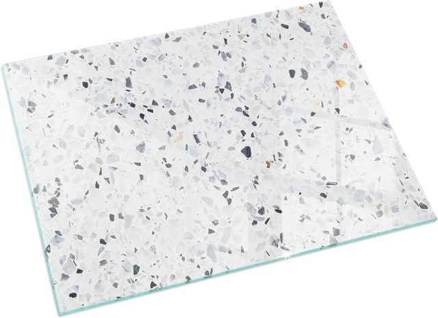 Tulup Glasplatte für Kamin in Weiß mit Steinmuster und Partikeln, B/T: 60 x 40 cm - Bild 1