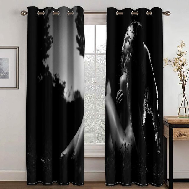 A Family Of Home Textiles Sexy Beauty Series Deluxe Sonnenschutzvorhänge, 2 Stück, Schwarz, semi-transparent, B: 135 cm, H: 185 cm - Bild 1